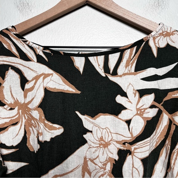 Rachel Zoe Women Linen Crop Top Small Green Floral Boho Puff Sleeve Resort‎ - Picture 7 of 10